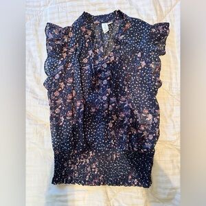 JOIE Sheer Floral Top with metallic thread - size XS